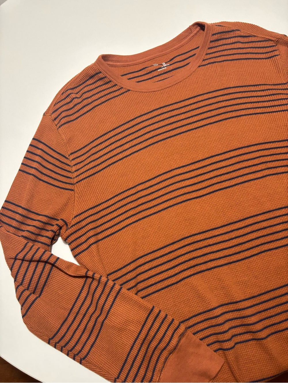 Gap Orange & Navy Blue Stripe Waffle Knit Thermal Long Sleeve